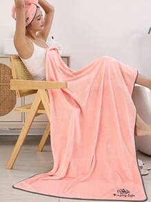 2pcs/Set Large 90*180cm Soft And Absorbent Bath Towel + 25*65cm Bath Cap For Women Home Bathroom Decor Fall Decor Back To School For Beauty Salon Home Bathroom Shower Towels For Beauty Salon, Hotel Sports,Home Essentials, Towel, Skin Care Bath Towel Sheet - Pink Embroidered Enlarged Bath Towel and Cap (2 Pieces) - View 6