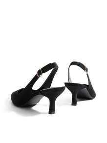 Women's Kitten Heel Point Toe Buckle Decor Slingback Stiletto Low Heels Dress Bridal Elegant  Solid Color Wedding Pumps Shoes - 黑色絨面革 - 查看 7