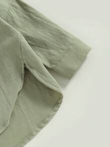 Tops de verano para niños pequeños y bebés, camisas de manga corta con cuello de solapa y botones de color liso - verde oliva - Ver 7