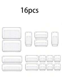 16抽屉桌面化妆品收纳盒透明梳妆台收纳盒多隔层珠宝小物件收纳精致收纳盒防摔适合存放各种小物品 - 彩色 - 查看 12