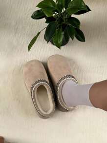 Damen Wolle Plüsch Hausschuhe, Dicksohlen Ein-Stück Sandalen, Winter Mode Outdoor Schneeschuhe - Beige - Übersicht 3