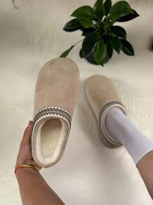 Damen Wolle Plüsch Hausschuhe, Dicksohlen Ein-Stück Sandalen, Winter Mode Outdoor Schneeschuhe - Beige - Übersicht 1