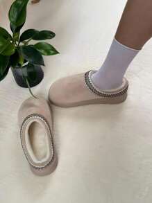 Damen Wolle Plüsch Hausschuhe, Dicksohlen Ein-Stück Sandalen, Winter Mode Outdoor Schneeschuhe - Beige - Übersicht 5