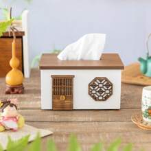 1pc Wooden Tissue Box,Vintage Desk Organiser, Simple Japanese Style Tissue Box,Office Desk Accessories,Paper Storage,Desktop Small Items Remote Control Storage Rack,For Home Dining Room,Living Room,Bedroom,Bedside Table,Organization And Storage,Gift - Multicolor - View 7