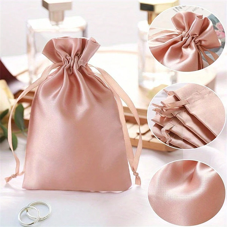 10pcs Faux Silk Satin Drawstring Jewelry Gift Bags, Suitable For Wedding, Festival, Party - Multicolor - View 1