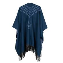 Capa Poncho Tejido con Flecos Modelo Rombo de Gallo Pizarra-Acero - Azul - Ver 2
