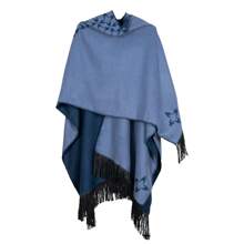 Capa Poncho Tejido con Flecos Modelo Rombo de Gallo Pizarra-Acero - Azul - Ver 3