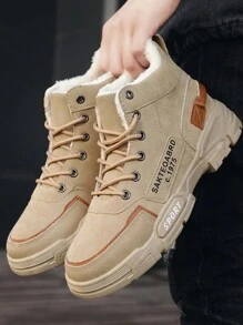 2024 New Stylish Men Boots, British Style Ankle Cargo Boots, Winter Warm Fur Lining Snow Boots - Beige - View 3