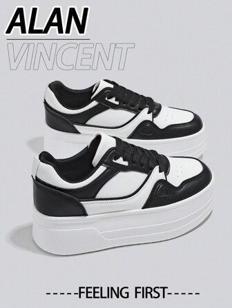  Alan Vincent[Thick Sole Heightening Series]2025 New Style Casual Shoes For Women, Ladies Platform Shoes, White And Black Shoes, Comfortable Sneakers, Increase Height By 6cm, Party Shoes, Suitable For Short Women Sport Style Fashionable And Casual