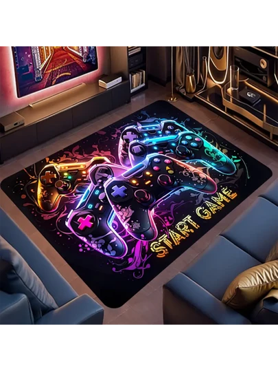 1pc Gaming Controller Pattern Carpet, Designed For Boys Room And Gamers, Non-Slip Washable Polyester Material, Indoor Game Room Bedroom Mat, With Sponge Pad, Low Pile Rug, Suitable For Living Room, Office, Kitchen