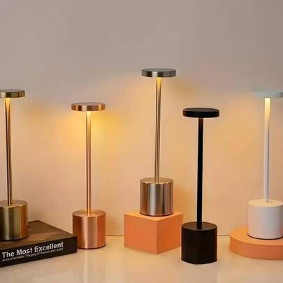 1 件现代金属触控可调光 LED 台灯，5 种颜色可选（银色、香槟金、玫瑰金、黑色、白色），无线便携式情绪灯，桌面装饰照明，床头灯，酒吧灯，鹅颈灯，3 种照明颜色模式，无级调光，USB 可充电，适用于客厅和卧室装饰，节日礼物，圣诞节，情人节