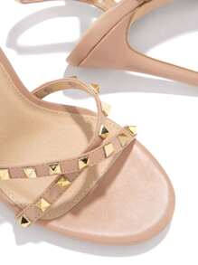 Mini Glam Shoes Women's Strappy Heeled Sandals With Decorative Studs, Fashion, Glamour, Stiletto Heel, Elegant - 卡其色 - 查看 3