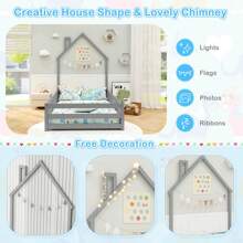 Lifezeal Twin Size Montessori Floor Bed For Toddler With Lockable Door Full-Length Guardrail Gray/White - 灰色 - 查看 3