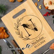 Tábua de Corte de Bambu Personalizada - 26 Opções de Padrão de Letra, Perfeita para Feriados, Aniversários, Aniversários e Mais - Presente Decorativo de Cozinha Elegante e Durável
