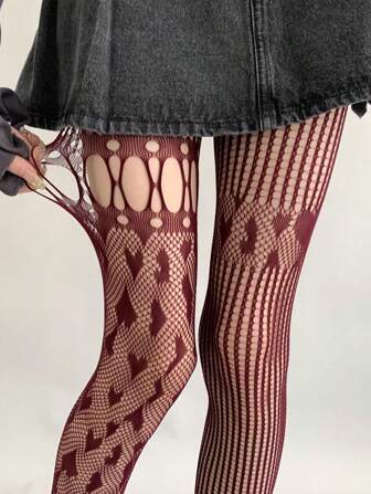 1pc Sexy Niche Love Hollowed-Out Fun Fishnet Stockings Spice Girls Patchwork Stockings With Girls Pantyhose