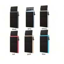 防盗铝制钱包和女士生日礼物情人节礼物父亲节礼物学校用品教师礼物返校黑色女士钱包男士钱包万圣节钱包小黑钱包圣诞礼物教师节礼物小礼物创意生日礼物丈夫礼物女士礼物卡夹钱包名片夹男士信用卡夹迷你钱包卡片钱包射频识别钱包 - 黑色 - 查看 5