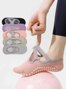 2/4/5 pares de calcetines tipo tripulación con agarre acolchado antideslizante para mujeres, aptos para Pilates, yoga, gimnasia, baile y entrenamiento deportivo