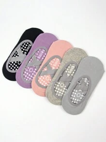 2/4/5 pares de calcetines tipo tripulación con agarre acolchado antideslizante para mujeres, aptos para Pilates, yoga, gimnasia, baile y entrenamiento deportivo