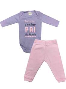Baby Girl Bodysuit Set - Phrase Best Dad In The World - Multicolor - View 2