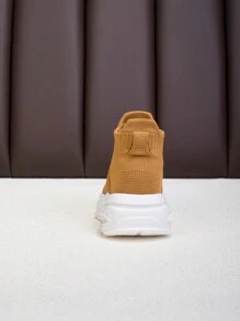 儿童高帮透气运动鞋，鞋底柔软防滑，时尚休闲步行运动鞋，棕色/白色，适合男孩和女孩 - 棕色 - 查看 9