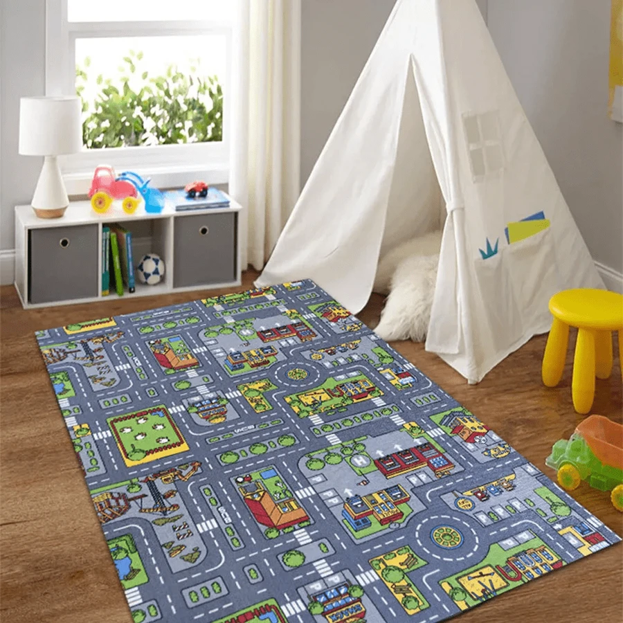 NetHong Interactive Kids Children's Rugs Town Road Map City Rug Play Village Mat 80x120~ - Grey - View 1