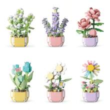 Set de 6 macetas de plástico con bloques de construcción, juguete de bloques de mini ladrillos para decoración del hogar y jardín interior, regalos para amigos, decoración creativa para escritorio, ideal para Año Nuevo, Acción de Gracias, Día del Maestro, Día de la Mujer