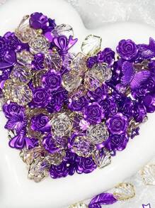 一袋70g哑光纯色星空花混合系列，蝴蝶结，仿珍珠DIY手链，手机壳，项链，珠宝，自制朋友礼物，穿孔多功能珠宝和装饰道具可用作框架装饰，以实惠的价格和高性价比打造名人卡道具，装饰和景观。所有款式均精心制作，包括仿珍珠，冰块和玫瑰，每个单独包装情人节