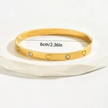 1 chiếc vòng tay hình trái tim bằng thép không gỉ mạ điện chân không màu vàng hoặc bạc có đính đá, món quà đơn giản và thời trang phù hợp cho mọi dịp - Nhiều màu - Xem 5