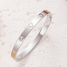1 chiếc vòng tay hình trái tim bằng thép không gỉ mạ điện chân không màu vàng hoặc bạc có đính đá, món quà đơn giản và thời trang phù hợp cho mọi dịp - Nhiều màu - Xem 6