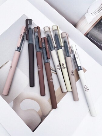 6pcs/8pcs Canetas de gel de tinta líquida de secagem rápida com tema de café, canetas de toque suave sem manchas para anotações, desenho, material de escritório escolar