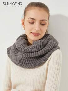 1 件女士纯色针织涤纶多功能保暖卷边围脖，适合日常使用