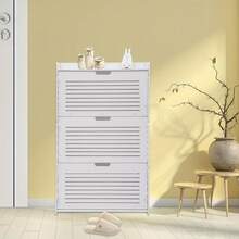 White 3 Tier White Tipping Shoe Cabinet Shoe Storage Cabinet Shoe Rack Cabinet For Entryway Ultra-Thin Shoe Cabinet Shoe Organizer For Entrance Living Room Foyer (27.56*6.69*42.91inch) - White - View 5