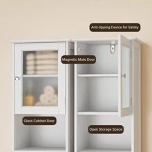 67.1" Tall Bathroom Storage Cabinet With Open Shelves, Narrow Freestanding Tall Linen Tower With Adjustable Shelves, 2 Doors  Cabinet With Anti-Tip For Home, Kitchen And Living Room, Christmas Gifts - trắng - Xem 7