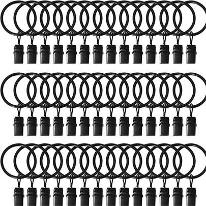 40pcs Black Curtain Rings With Clips, Curtain Hanging Hooks And Rings For Hanging Curtains, Bows, Curtain Rings With 1.3" (Approx.3.3cm) I.D, Fit For Curtain Rod Up To 1" (Approx.25.4cm) Diameter Gifts Birthday Graduation