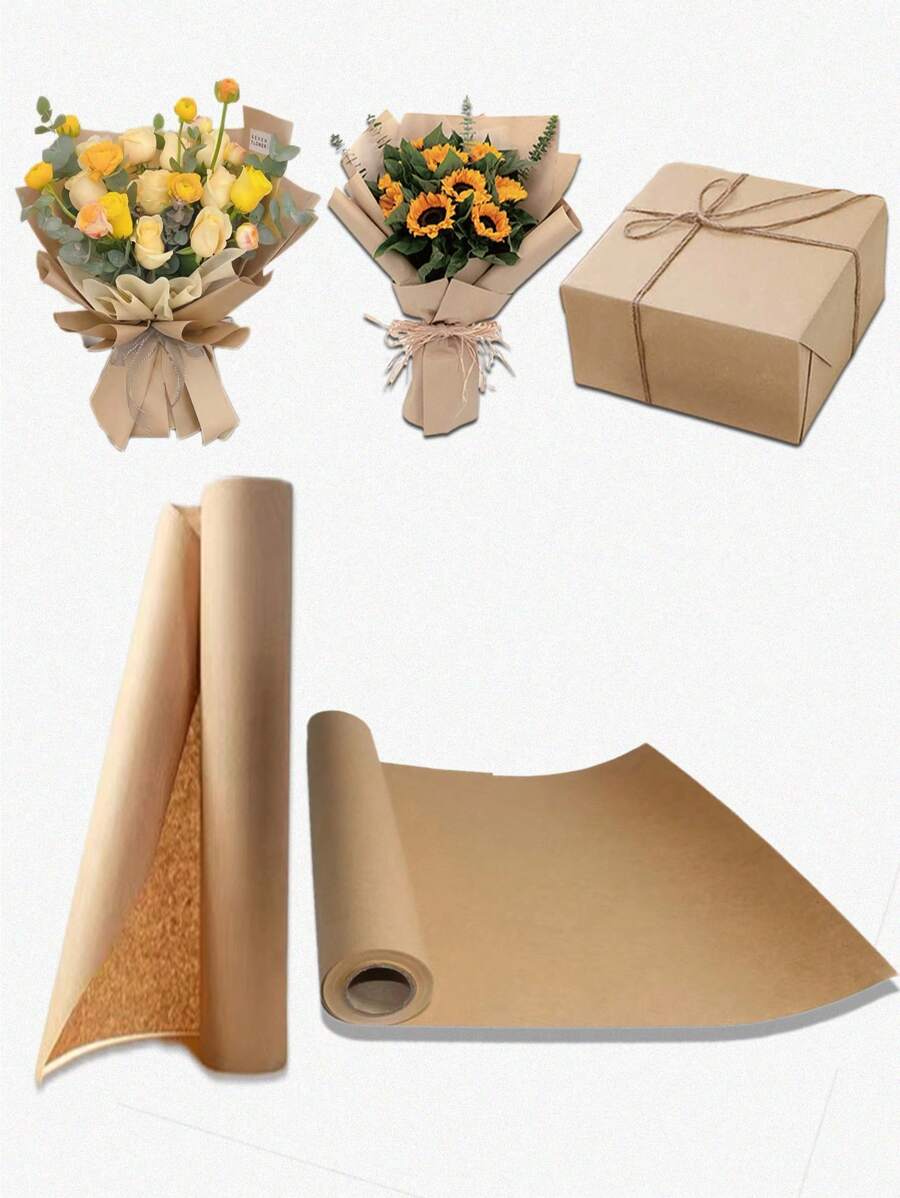 1 Roll Of Brown Cowhhide, Flower Wrapping Paper, Christmas Gift Wrapping Paper, Birthday Gift Decorating Paper, Craft Gifts, Table Paper, Wedding Memo Wrapping Paper, Florist Supplies, Flower Wrapping Paper, Poster Board Paper, Arts And Crafts Paper, Thanksgiving Wrapping Supplies Valentine's Day - Brown - View 1