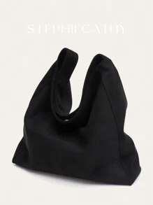 STEPHIECATHY 休闲宽松梅拉德色柔软仿麂皮面料磁扣开合大容量单肩包女士日常通勤购物外出 - 黑色 - 查看 5