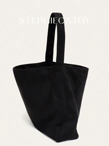 STEPHIECATHY 休闲宽松梅拉德色柔软仿麂皮面料磁扣开合大容量单肩包女士日常通勤购物外出 - 黑色 - 查看 4