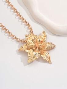1 件时尚夸张粗珠宝花项链，时尚嘻哈金色 3D 花卉吊坠颈链，非常适合迷人的晚会和杂志拍摄 - 金色 - 查看 4