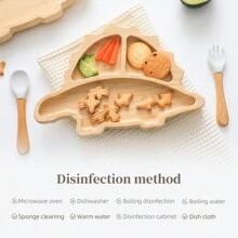 1Set Customized Baby Bamboo Wooden Tableware Set Dinosaur Bamboo Wooden Plate Personalized Name Silicone Suction Newborn Feeding Dinnerware Wooden Handle Fork Spoon Feeding Supplies For Children Tableware Suction Newborn Custom Gift Setback To School Winter Gift Ideas Boy Girl Valentine's Day - Multicolor - View 7