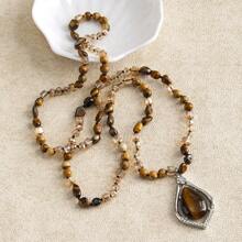 1 chiếc vòng cổ thắt nút bằng đá thủy tinh tự nhiên phong cách Bohemian, mặt dây chuyền hình giọt nước bằng đá tự nhiên 6mm cho áo len dành cho nữ - NK2055 - Xem 4