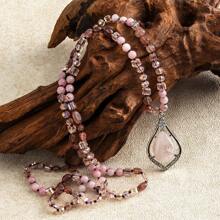 1 chiếc vòng cổ thắt nút bằng đá thủy tinh tự nhiên phong cách Bohemian, mặt dây chuyền hình giọt nước bằng đá tự nhiên 6mm cho áo len dành cho nữ - NK2055 - Xem 9