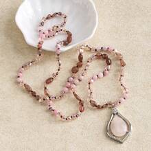 1 chiếc vòng cổ thắt nút bằng đá thủy tinh tự nhiên phong cách Bohemian, mặt dây chuyền hình giọt nước bằng đá tự nhiên 6mm cho áo len dành cho nữ - NK2055 - Xem 2