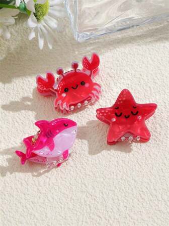 2 件/3 件甜美优雅女士亚克力海洋主题螃蟹、海星、鱼发爪夹，适合刘海、侧发型、公主发型装饰，可爱的街头风格发夹发夹发夹发夹，爪夹