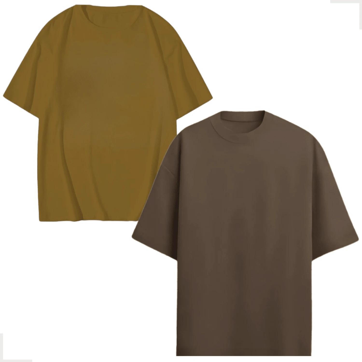 Kit Of 2 Unisex Oversized Shirts Plain 100% Cotton Round Neck Short Sleeve New Arrival Unmissable Promotion Immediate Shipping - 芥末黃 - 查看 1