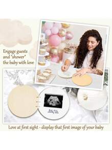 Libro de visitas de madera para baby shower 1 pieza, libro de recuerdos y juegos de baby shower, libro de registro de 40 páginas, estilo rústico, libro de recuerdos y juegos de baby shower, recuerdos para baby shower, regalo para nuevos padres y madres primerizas, regalos de baby shower y pascua para niñas/niños - Caqui - Ver 2