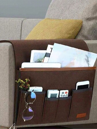 1PC Felt Bedside Organizer Pouch - Black, Multi-Compartment Remote Holder With Zipper, Perfect For Home, Office, Or Dorm Organization, Office Organization | Modern Organizer | Durable Fabric, Bedside Table Organizer Bedside Storage Bag