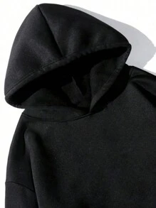 Sudadera con Capucha Casual para Hombre, con Estampado de Arte de Paisaje Forestal y Elementos de Campamento, Forro Térmico, Otoño/Invierno, Manga Larga - Negro - Ver 3