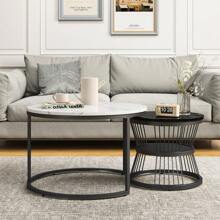 Nesting Couchtisch 2er Set, Stapelbarer Couchtisch mit Golden Metallgestell, Runder Beistelltisch, Moderner Kaffeetisch mit Stauraum, Kaffeetisch für Wohnzimmer, Schlafzimmer, Balkon