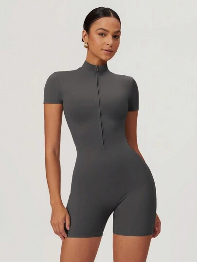 MASKERT 女士瑜伽连体衣运动短袖运动连体衣亲肤高弹力连体衣