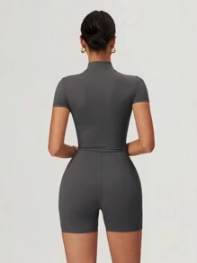 MASKERT Women's Yoga Jumpsuit Exercise Short Sleeved Sports Jumpsuit Skin Friendly High Elasticity Jumpsuit Summer - Flint Stone - View 6